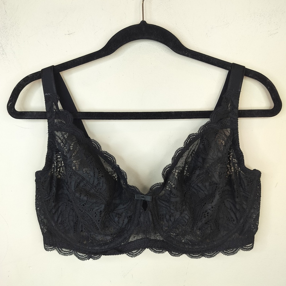 Felina Lace Underwire 38DDD Unlined Sheer Sexy Black